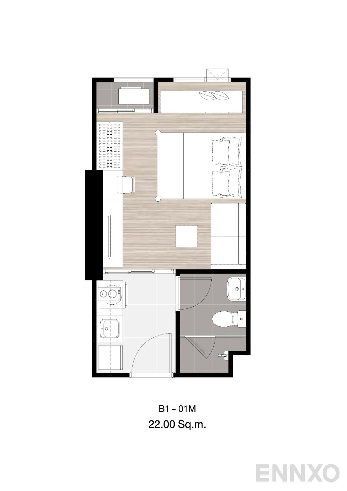 รูปแปลนห้อง 1 Bedroom ของโครงการ The Origin Ram 209 Interchange