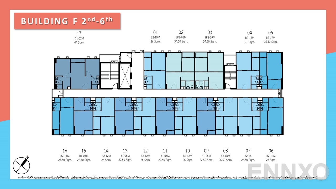 แปลนชั้น Building F 2th - 6th ของโครงการ ดิ ออริจิ้น รามอินทรา 83 สเตชั่น