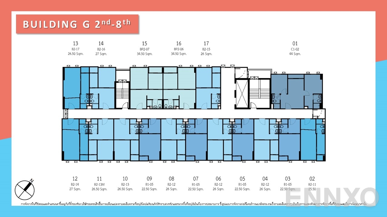 แปลนชั้น Building G 2nd - 8th ของโครงการ ดิ ออริจิ้น รามอินทรา 83 สเตชั่น