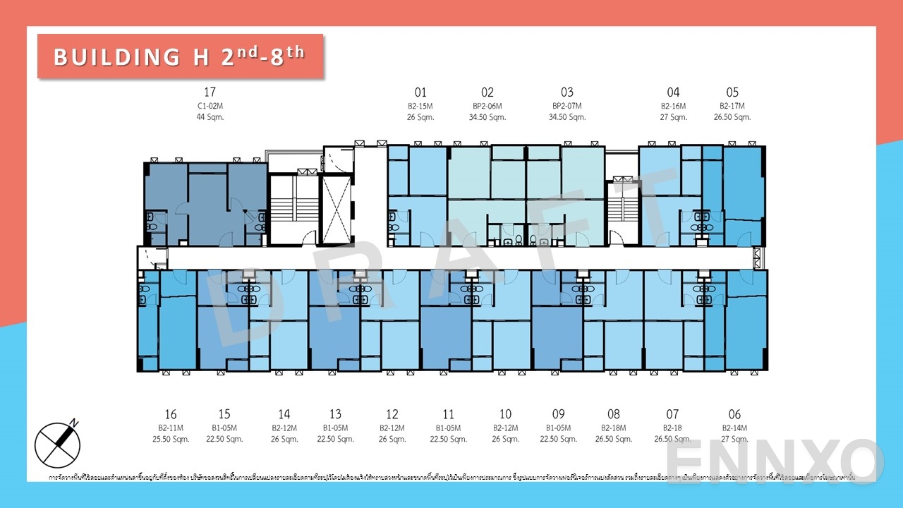 แปลนชั้น Building H 2nd - 8th ของโครงการ ดิ ออริจิ้น รามอินทรา 83 สเตชั่น