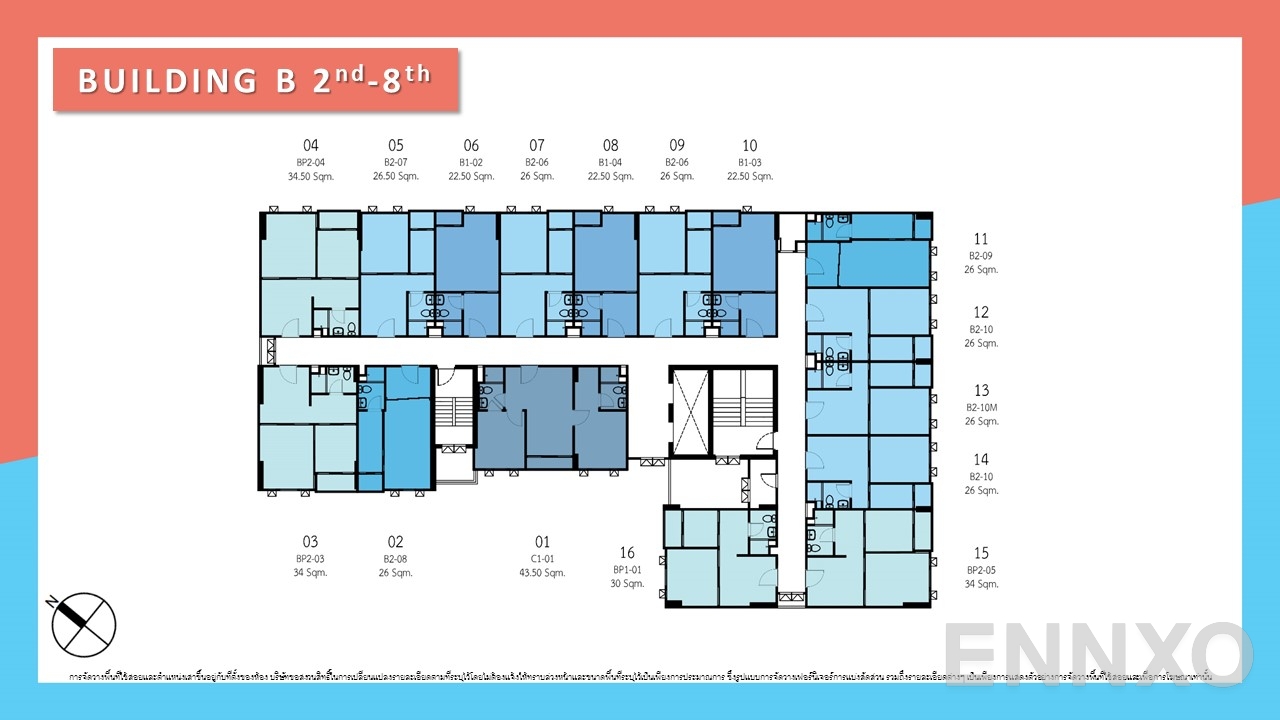 แปลนชั้น Building B 2nd - 8th ของโครงการ ดิ ออริจิ้น รามอินทรา 83 สเตชั่น
