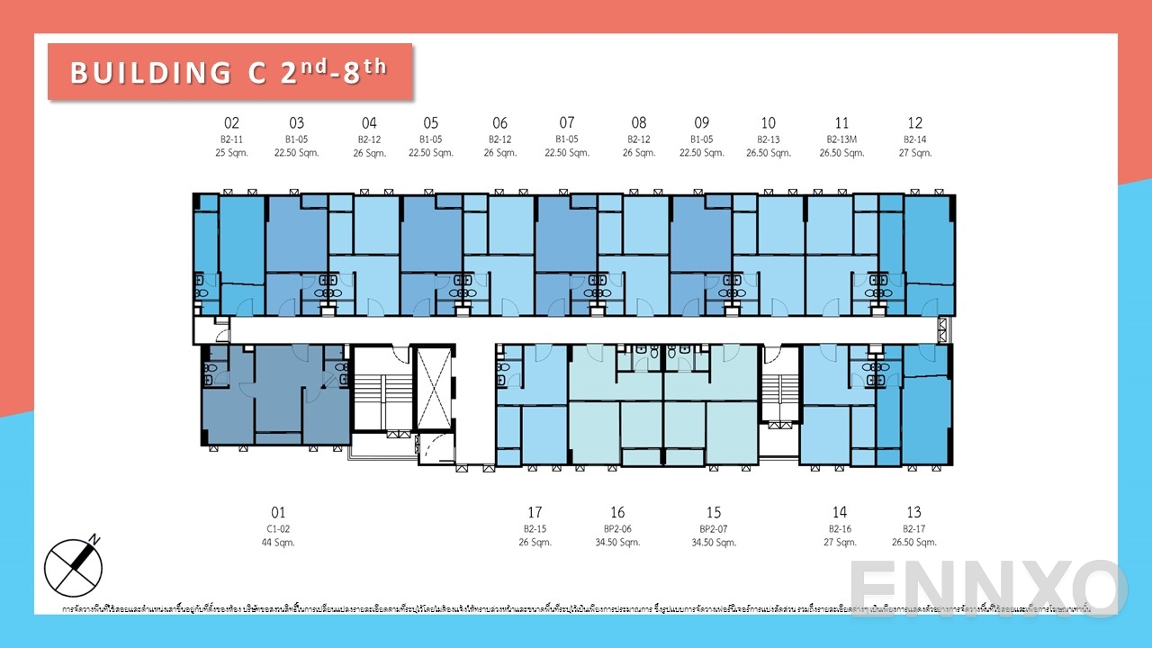 แปลนชั้น Building C 2nd - 8th ของโครงการ ดิ ออริจิ้น รามอินทรา 83 สเตชั่น