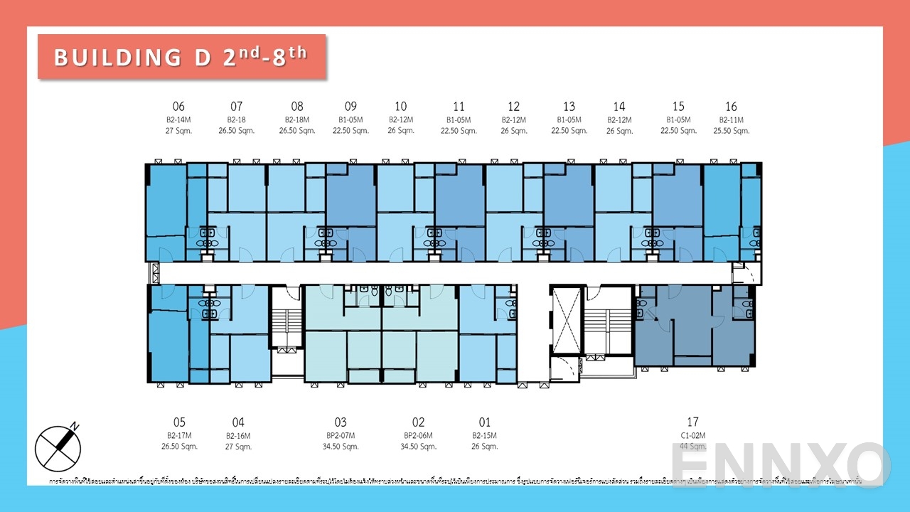 แปลนชั้น Building D 2nd - 8th ของโครงการ ดิ ออริจิ้น รามอินทรา 83 สเตชั่น