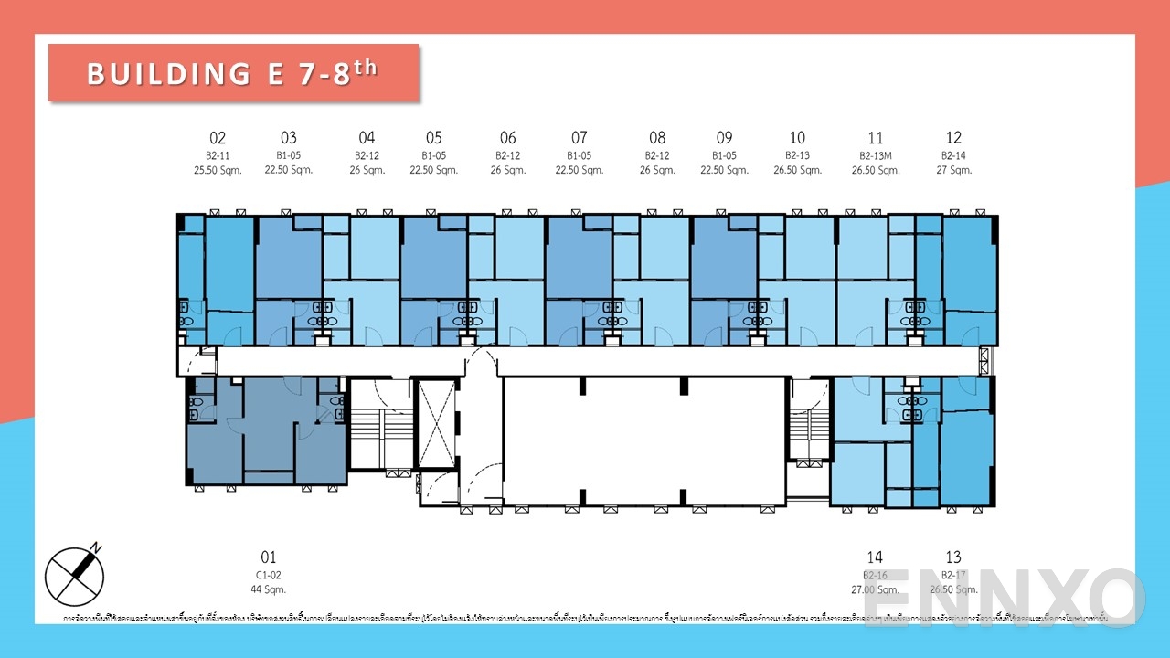 แปลนชั้น Building E 7th - 8th ของโครงการ ดิ ออริจิ้น รามอินทรา 83 สเตชั่น