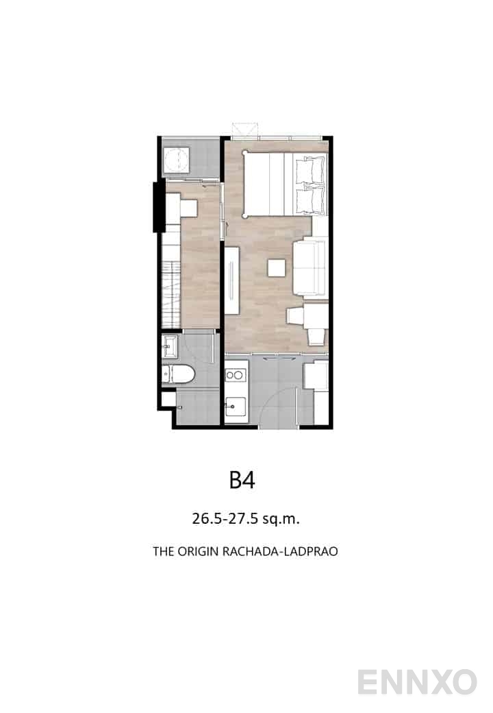 รูปแปลนห้อง B4 : 26.5-27.5 sq.m. ของโครงการ ดิ ออริจิ้น รัชดา – ลาดพร้าว
