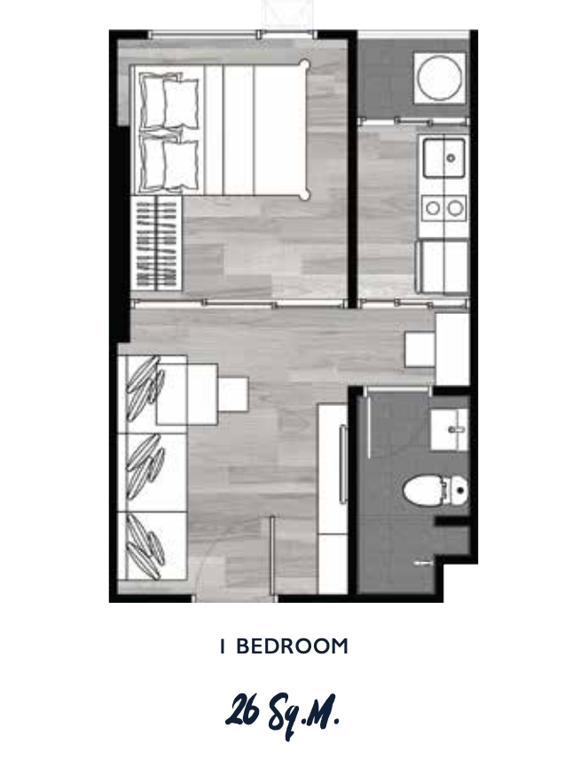 รูปแปลนห้อง ONE BEDROOM ของโครงการ ดิ ออริจิ้น สุขุมวิท - สายลวด E22 สเตชั่น
