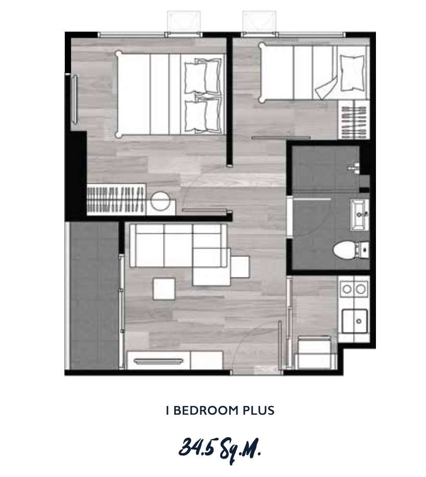 รูปแปลนห้อง ONE BEDROOM PLUS ของโครงการ ดิ ออริจิ้น สุขุมวิท - สายลวด E22 สเตชั่น