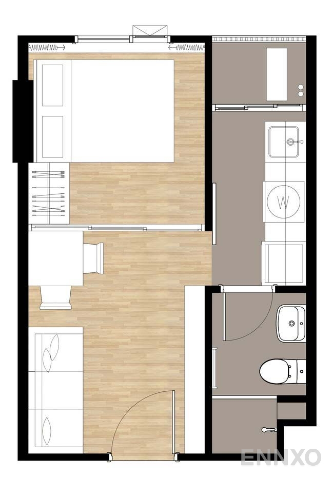 รูปแปลนห้อง 1 Bedroom  ของโครงการ ดิ ออริจิ้น เตรียมน้อม สเตชั่น