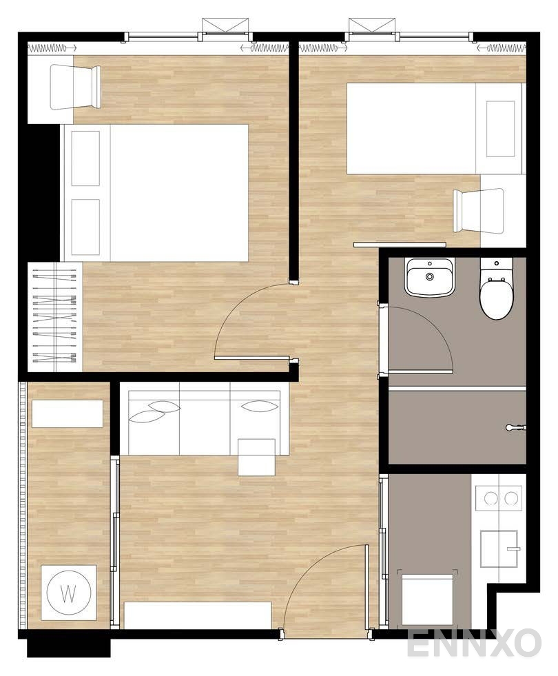 รูปแปลนห้อง 1 Bedroom Plus ของโครงการ ดิ ออริจิ้น เตรียมน้อม สเตชั่น