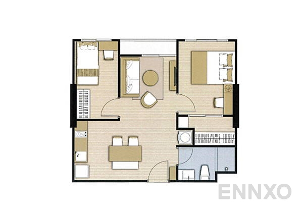 รูปแปลนห้อง 1 Bedroom ของโครงการ เดอะ พาร์คแลนด์ จรัญ-ปิ่นเกล้า