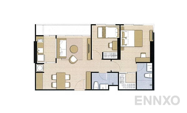 รูปแปลนห้อง 2 Bedrooms ของโครงการ เดอะ พาร์คแลนด์ จรัญ-ปิ่นเกล้า