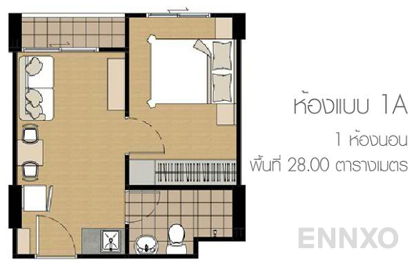 รูปแปลนห้อง TYPE 1A-1B ของโครงการ เดอะ พาร์คแลนด์ ไลท์ สุขุมวิท - ปากน้ำ