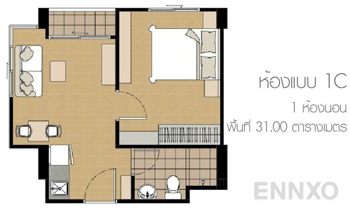 รูปแปลนห้อง TYPE 1C ของโครงการ เดอะ พาร์คแลนด์ ไลท์ สุขุมวิท - ปากน้ำ