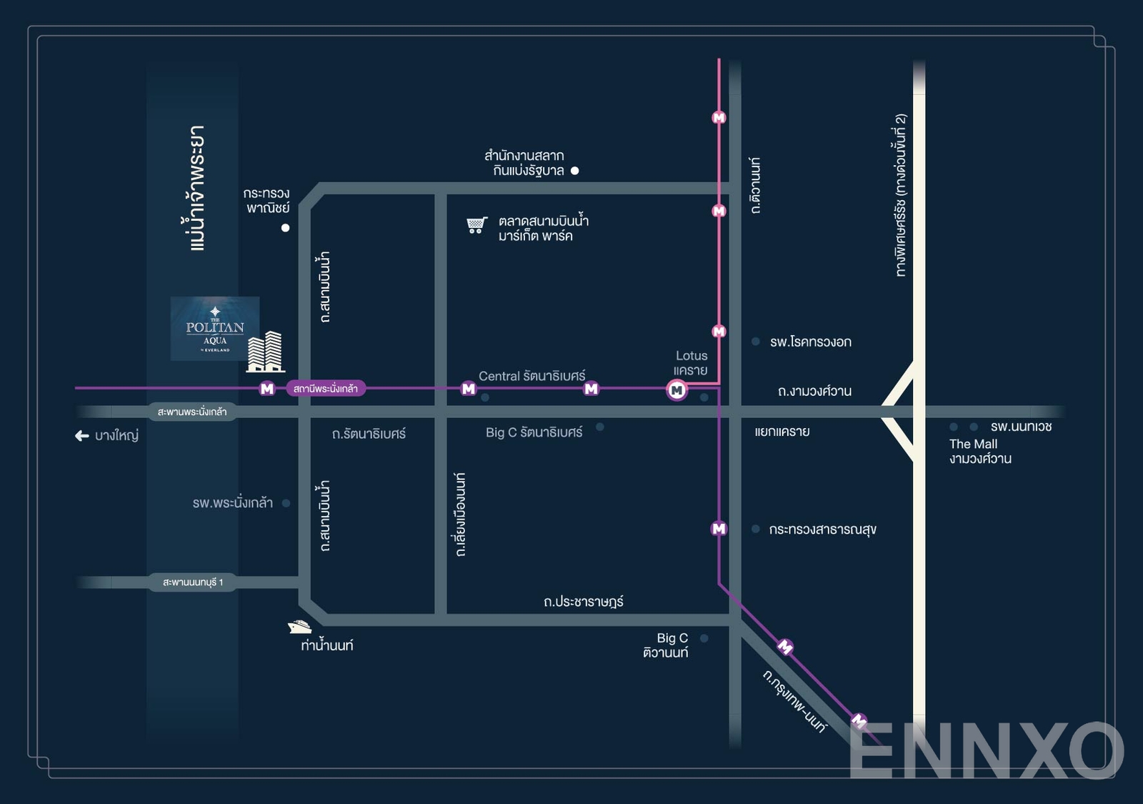 ภาพแผนที่แสดงที่ตั้งโครงการ เดอะ โพลิแทน อควา และสถานที่โดยรอบ