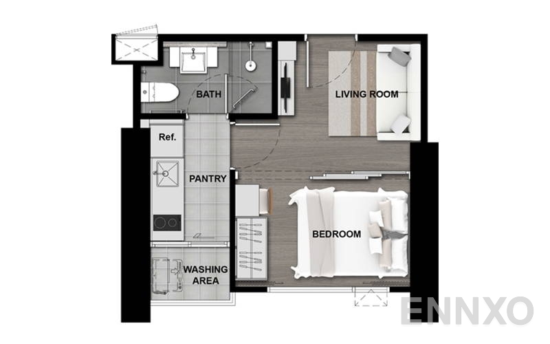 รูปแปลนห้อง 1 Bedroom โครงการ เดอะ โพลิแทน อควา