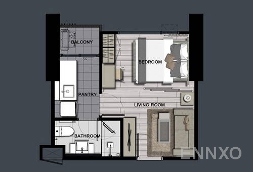 รูปแปลนห้อง 1 Bedroom ของโครงการ เดอะ โพลิแทน รีฟ