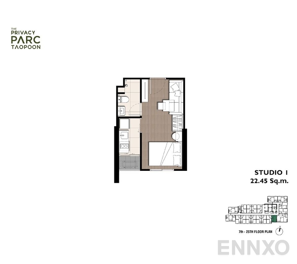 รูปแปลนห้อง Studio 1 ของโครงการ เดอะ ไพเวซี่ พาร์ค เตาปูน