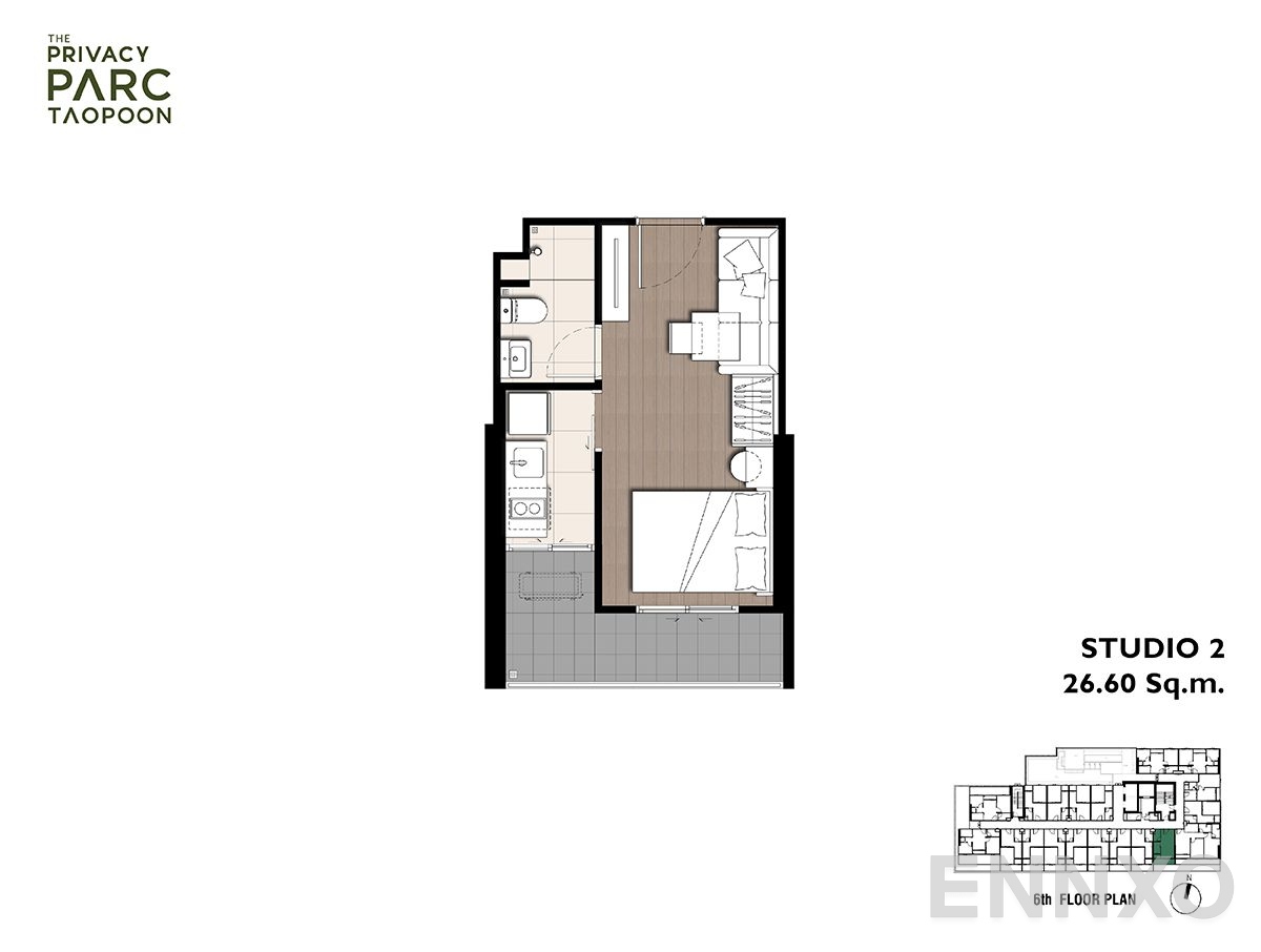 รูปแปลนห้อง Studio 2 ของโครงการ เดอะ ไพเวซี่ พาร์ค เตาปูน