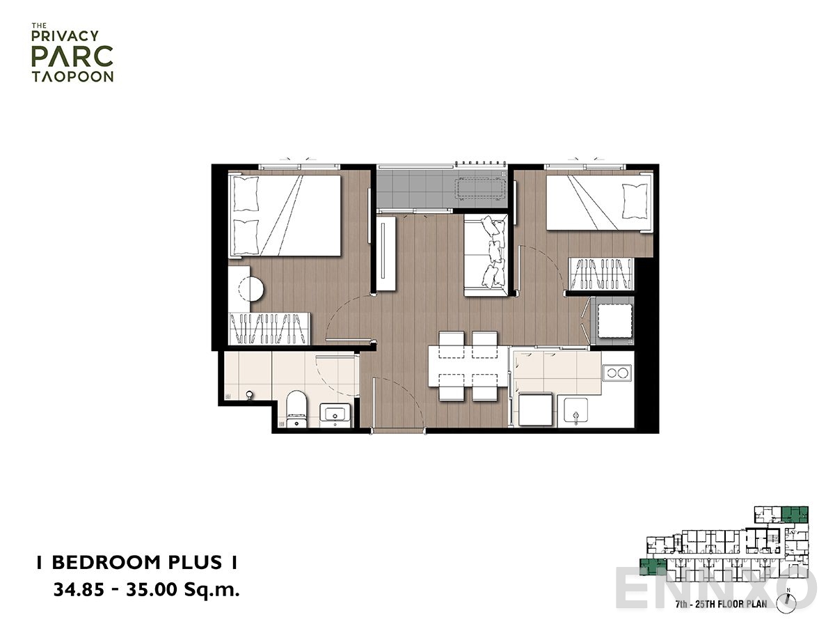 รูปแปลนห้อง 1Bedroom Plus - 1 ของโครงการ เดอะ ไพเวซี่ พาร์ค เตาปูน
