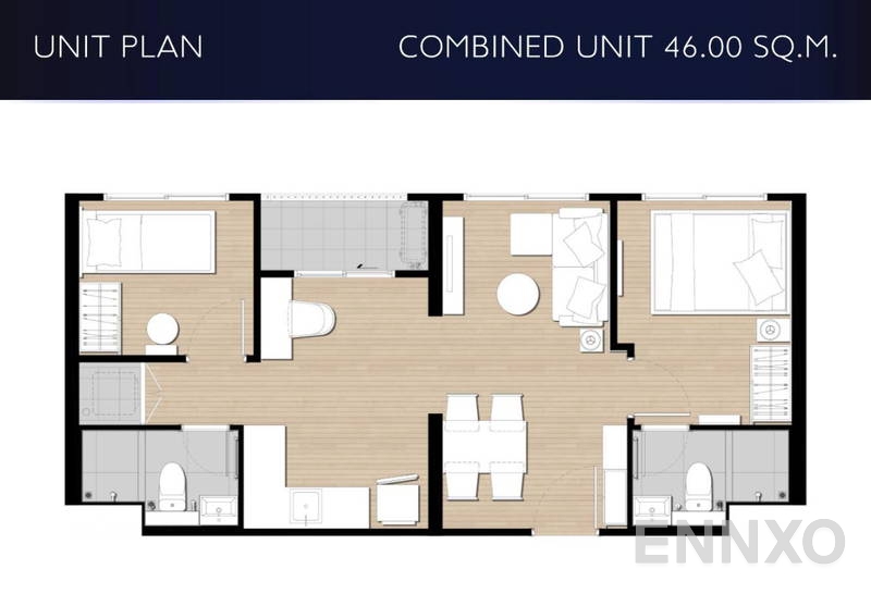 รูปแปลนห้อง 2 Bedroom Combine ของโครงการ The Privacy Rama 9