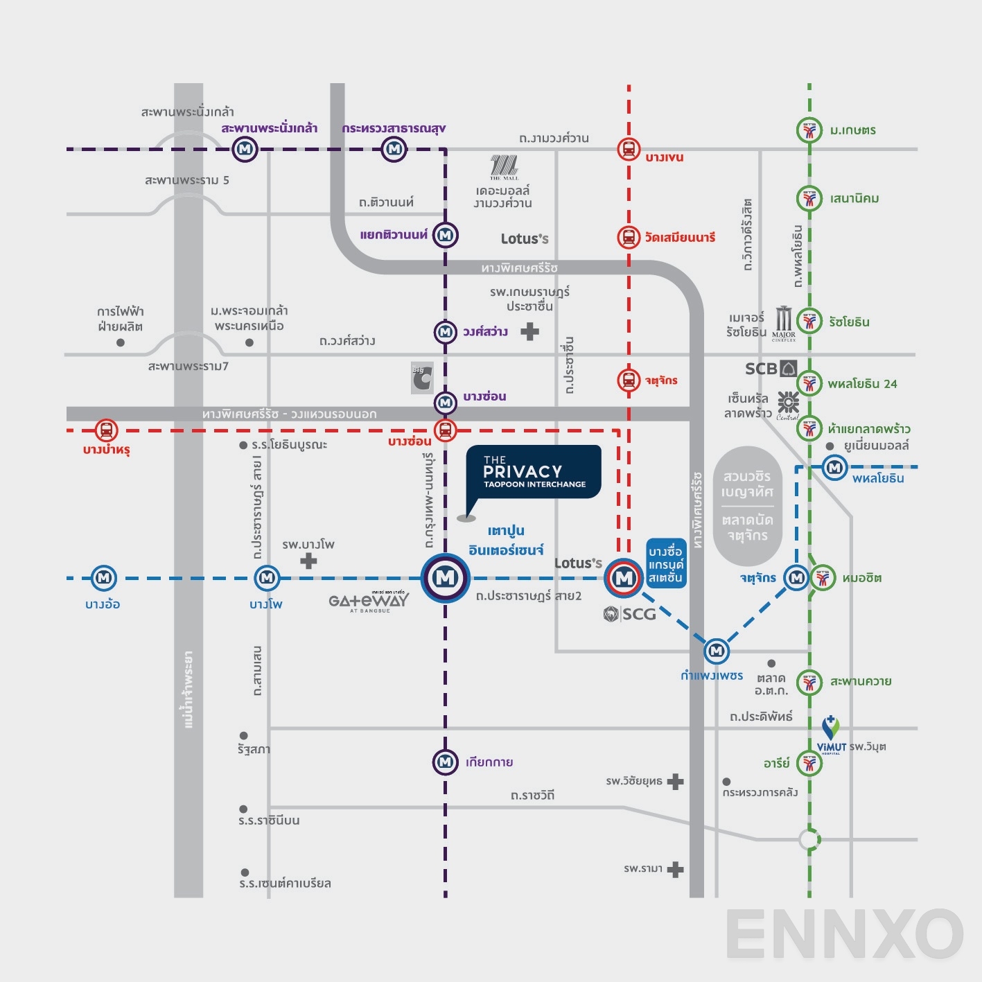 ภาพแผนที่แสดงที่ตั้งโครงการ เดอะ ไพรเวซี่ เตาปูน อินเตอร์เชนจ์ และสถานที่โดยรอบ