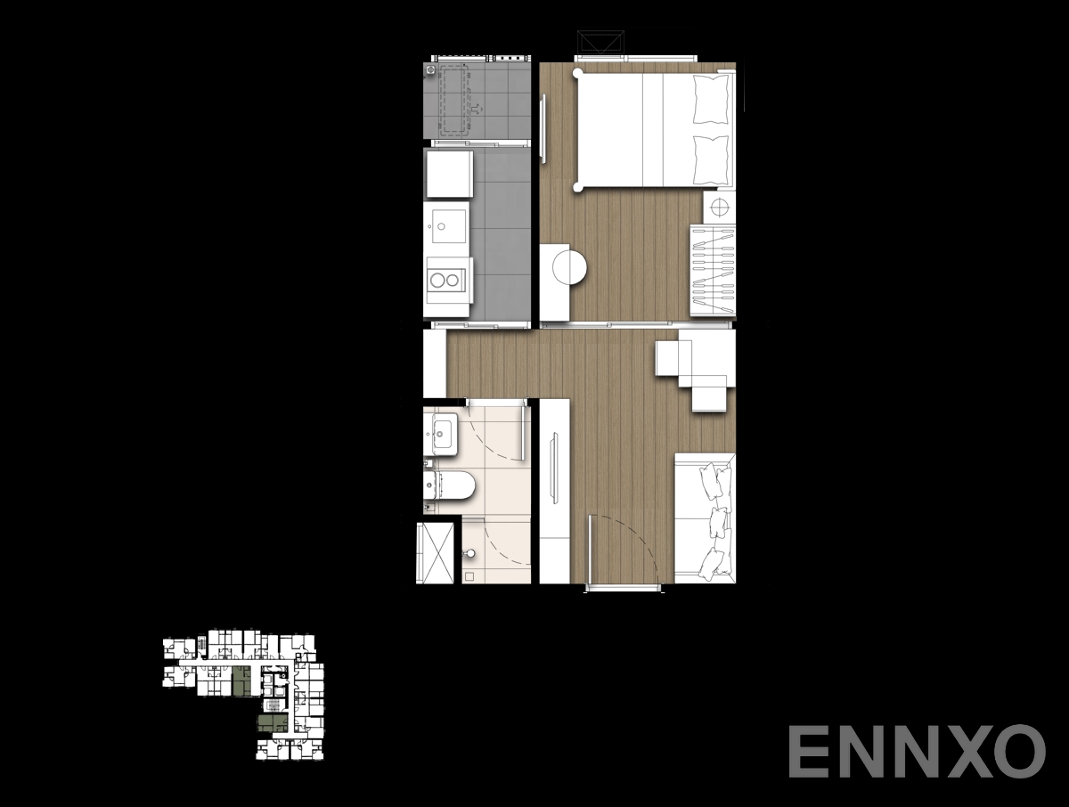 รูปแปลนห้อง 1-Bedroom - 2 ของโครงการ เดอะ ไพรเวซี่ เตาปูน อินเตอร์เชนจ์