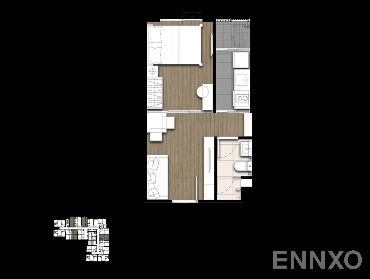 รูปแปลนห้อง 1-Bedroom - 2 ของโครงการ เดอะ ไพรเวซี่ เตาปูน อินเตอร์เชนจ์