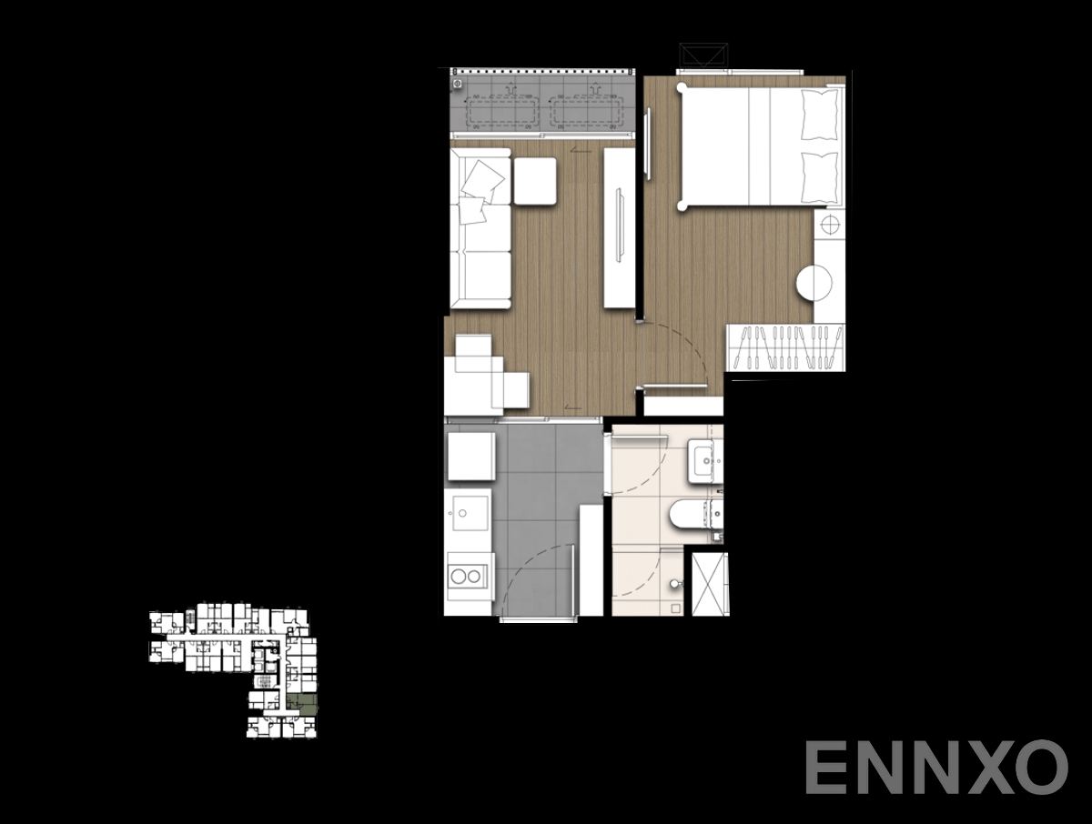 รูปแปลนห้อง 1-Bedroom - 3 ของโครงการ เดอะ ไพรเวซี่ เตาปูน อินเตอร์เชนจ์