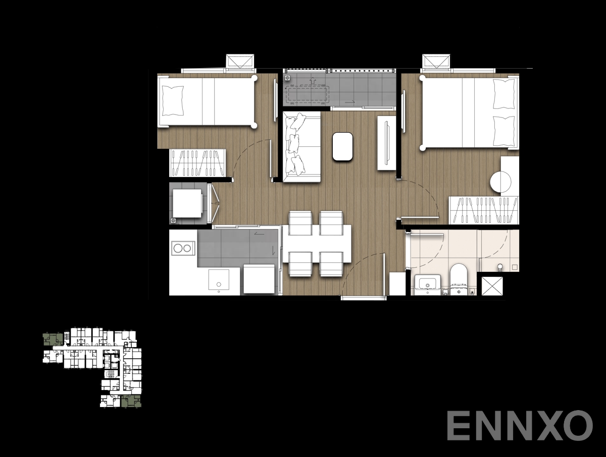 รูปแปลนห้อง 1-Bedroom Plus ของโครงการ เดอะ ไพรเวซี่ เตาปูน อินเตอร์เชนจ์