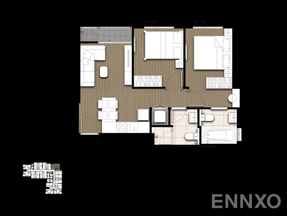 รูปแปลนห้อง 2-Bedroom ของโครงการ เดอะ ไพรเวซี่ เตาปูน อินเตอร์เชนจ์