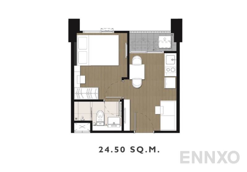 รูปแปลนห้อง 1 Bedroom ของโครงการ เดอะ ไพรเวชี่ ท่าพระ อินเตอร์เชนจ์