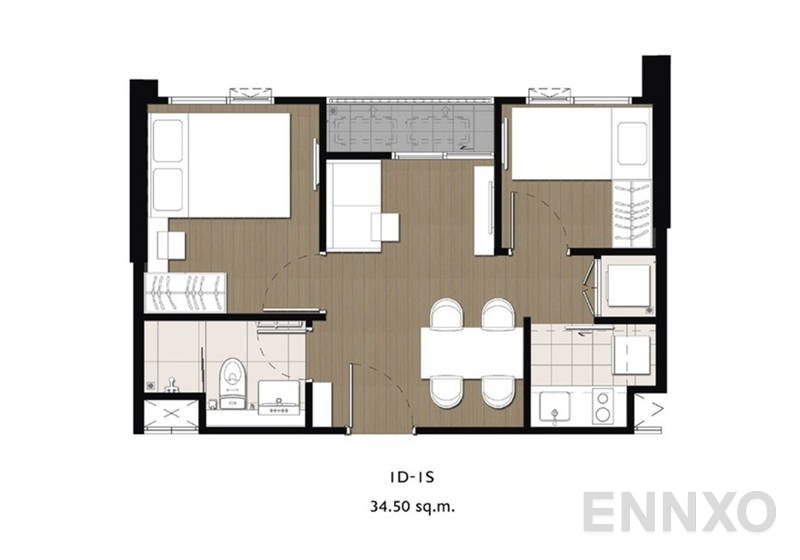 รูปแปลนห้อง 1 Bedroom Plus ของโครงการ เดอะ ไพรเวชี่ ท่าพระ อินเตอร์เชนจ์