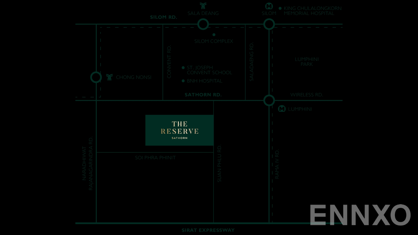 ภาพแผนที่แสดงที่ตั้งโครงการ เดอะ รีเซิร์ฟ สาทร และสถานที่โดยรอบ