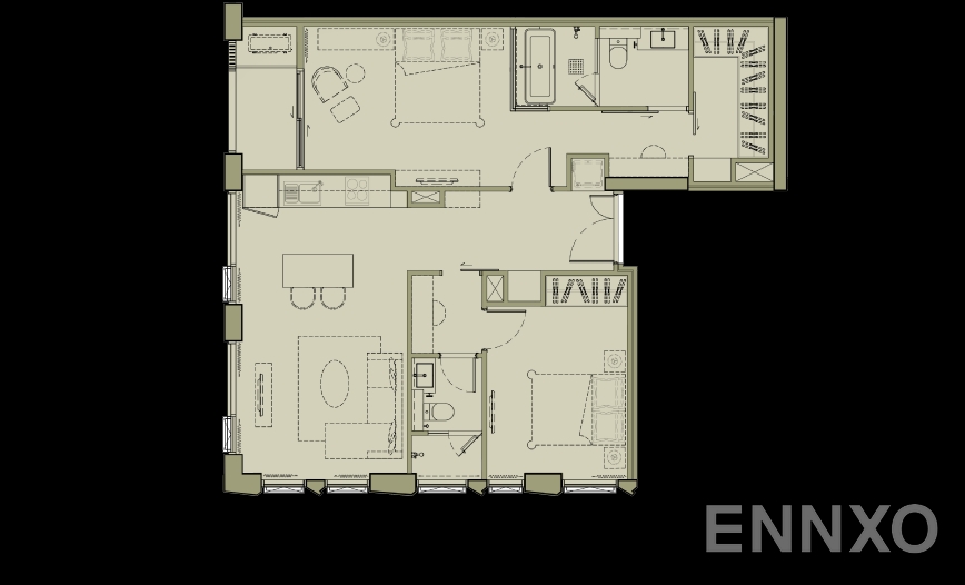 รูปแปลนห้อง 2 Bedroom ของโครงการ เดอะ รีเซิร์ฟ สาทร