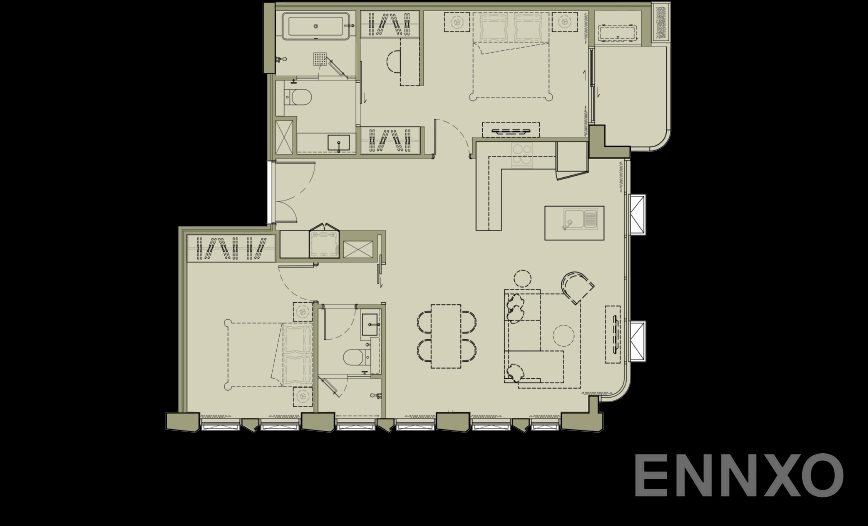 รูปแปลนห้อง 2 Bedroom ของโครงการ เดอะ รีเซิร์ฟ สาทร