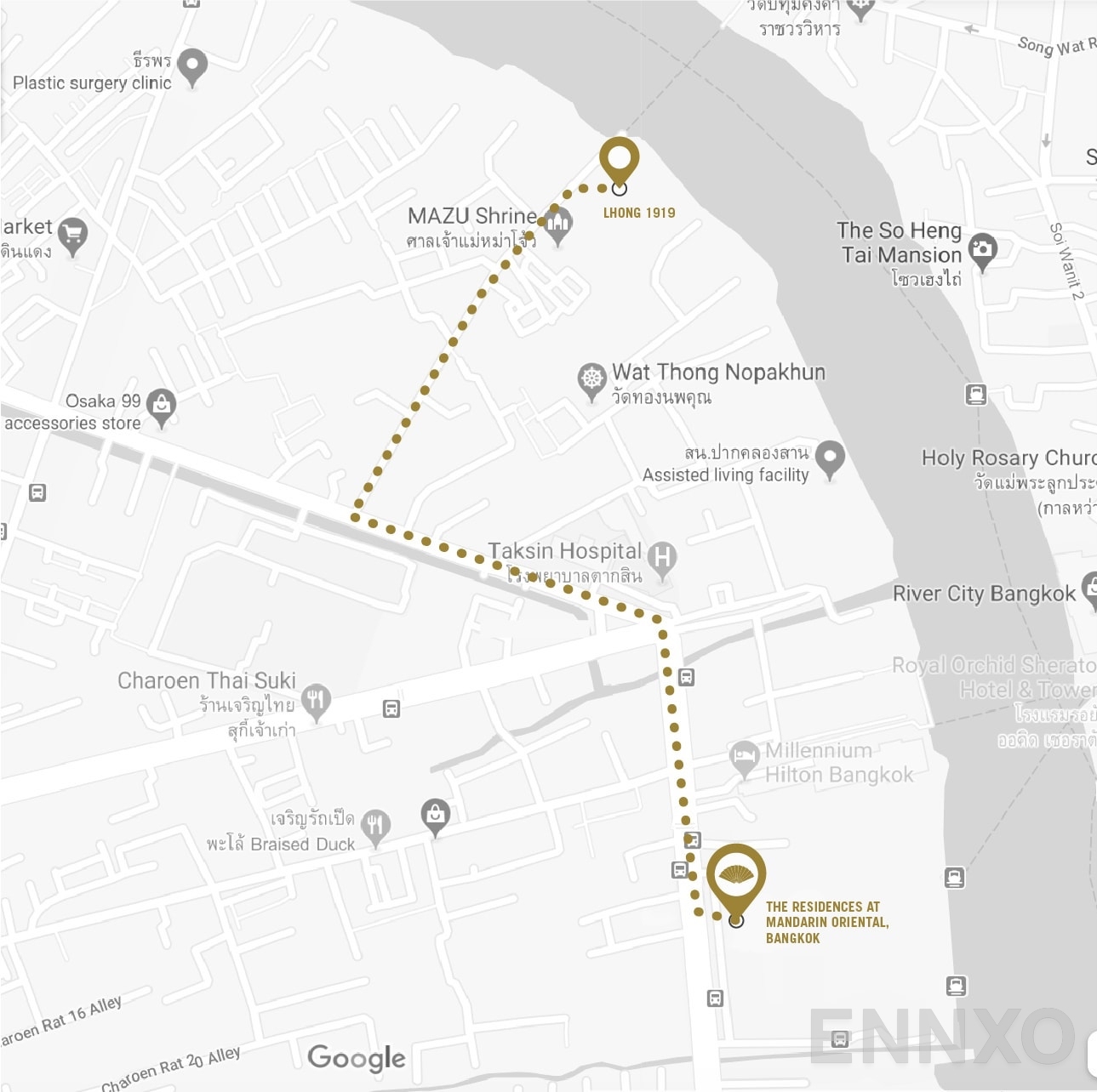 ภาพแผนที่แสดงที่ตั้งโครงการ The Residences At Mandarin Oriental
(เดอะ เรสสิเด้นซ์ แอท แมนดาริน โอเรนทอล) และสถานที่โดยรอบ