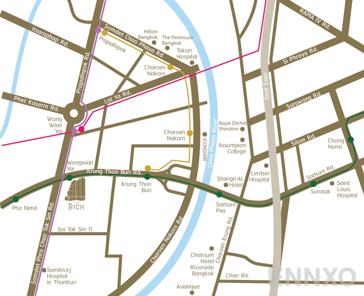 ภาพแผนที่แสดงที่ตั้งโครงการ The Rich Sathorn – Taksin
(เดอะริช สาทร – ตากสิน) และสถานที่โดยรอบ