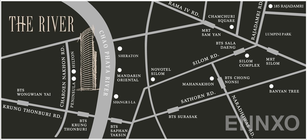 ภาพแผนที่แสดงที่ตั้งโครงการ The River
(เดอะ ริเวอร์) และสถานที่โดยรอบ