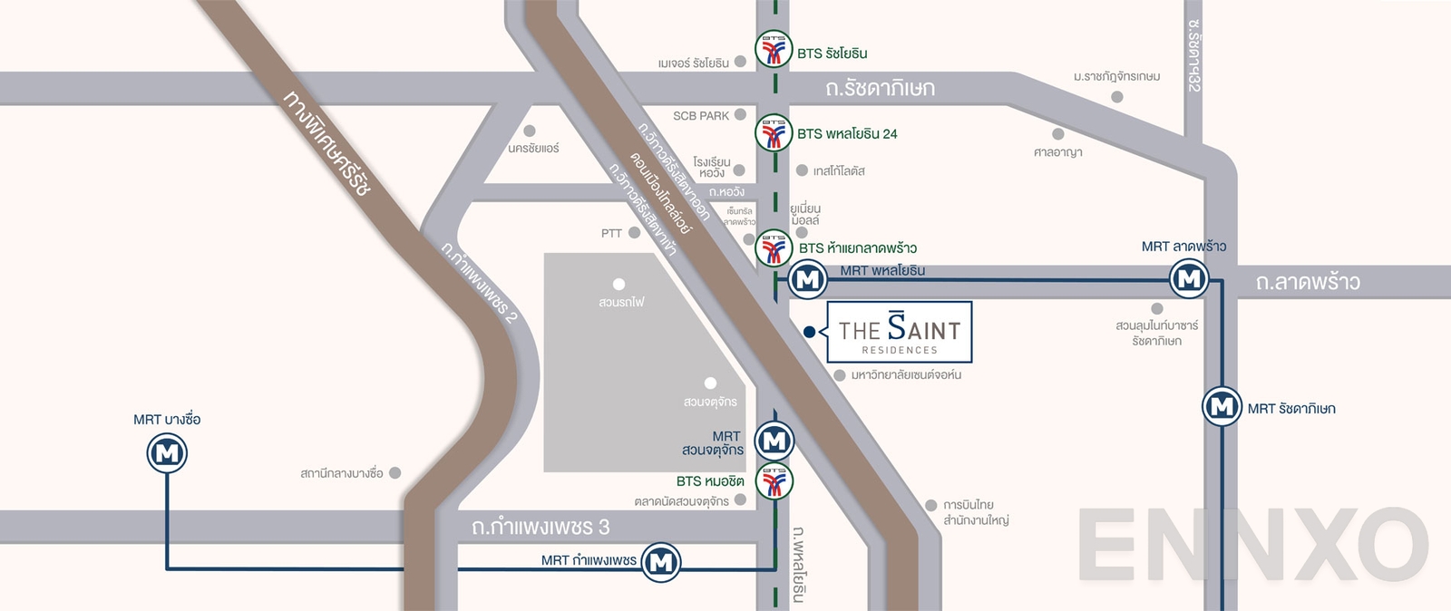 ภาพแผนที่แสดงที่ตั้งโครงการ เดอะ เซนต์ เรสิเดนเซส และสถานที่โดยรอบ
