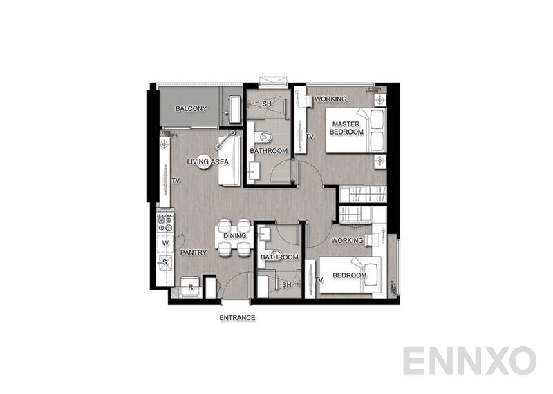 รูปแปลนห้อง 2 Bedroom ของโครงการ The Saint Residences