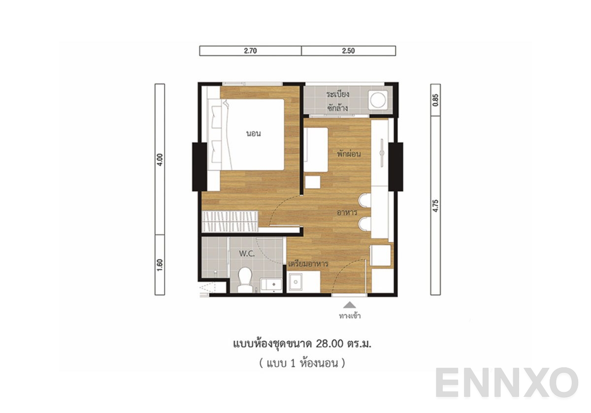 รูปแปลนห้อง 1 Bedroom ของโครงการ เดอะ ซีเล็คเต็ด เกษตร-งามวงศ์วาน บาย แอล.พี.เอ็น.