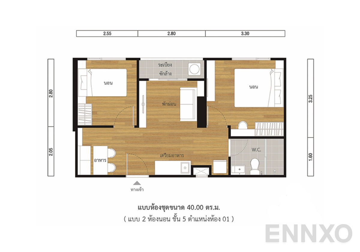 รูปแปลนห้อง 2 Bedroom ของโครงการ เดอะ ซีเล็คเต็ด เกษตร-งามวงศ์วาน บาย แอล.พี.เอ็น.