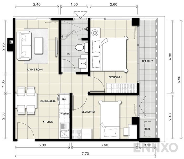 รูปแปลนห้อง 2 Bedroom ของโครงการ เดอะ ซีรีส์ อุดมสุข