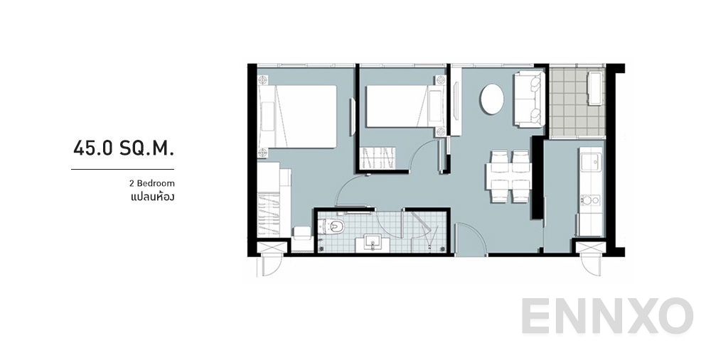 รูปแปลนห้อง 2 Bedrooms ของโครงการ The Sky Sukhumvit