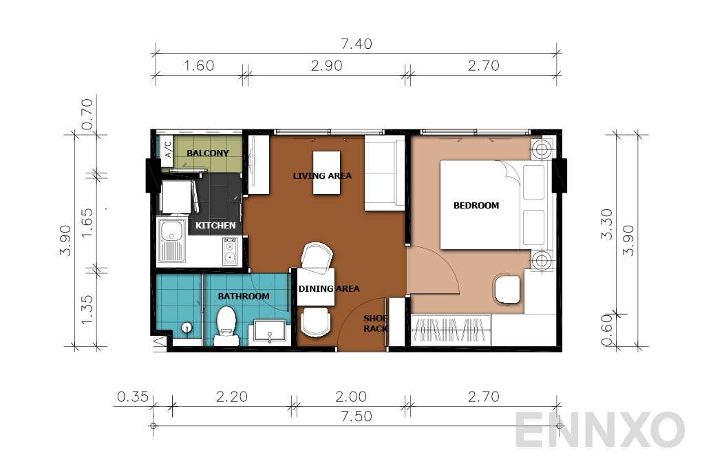 รูปแปลนห้อง 1 Bedroom ของโครงการ เดอะ สเปซ คอนโด