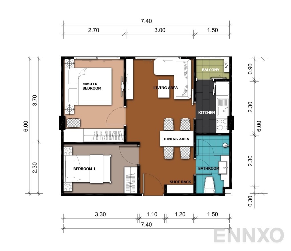 รูปแปลนห้อง 2 Bedroom (A) ของโครงการ เดอะ สเปซ คอนโด