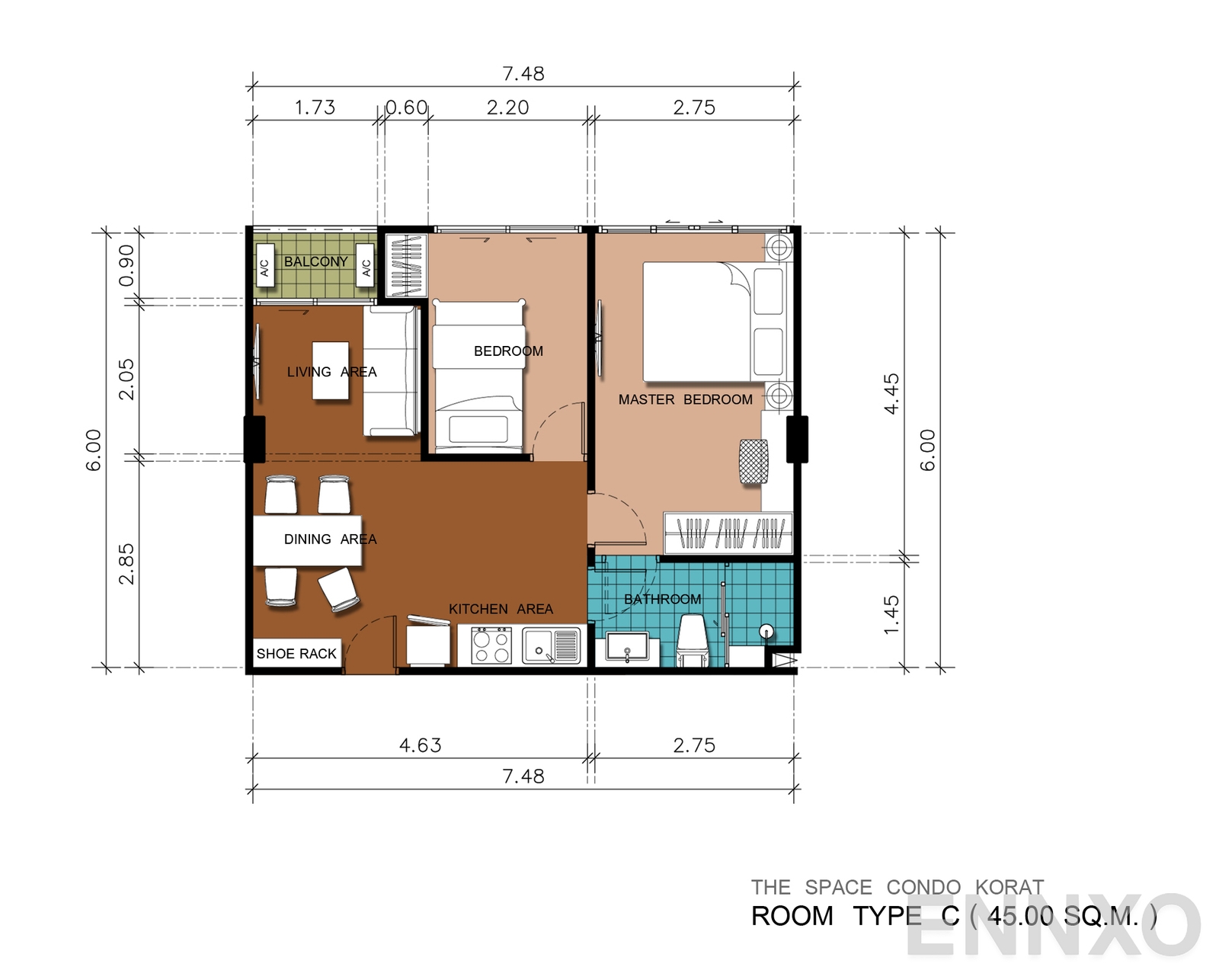 รูปแปลนห้อง 2 Bedroom (B) ของโครงการ เดอะ สเปซ คอนโด