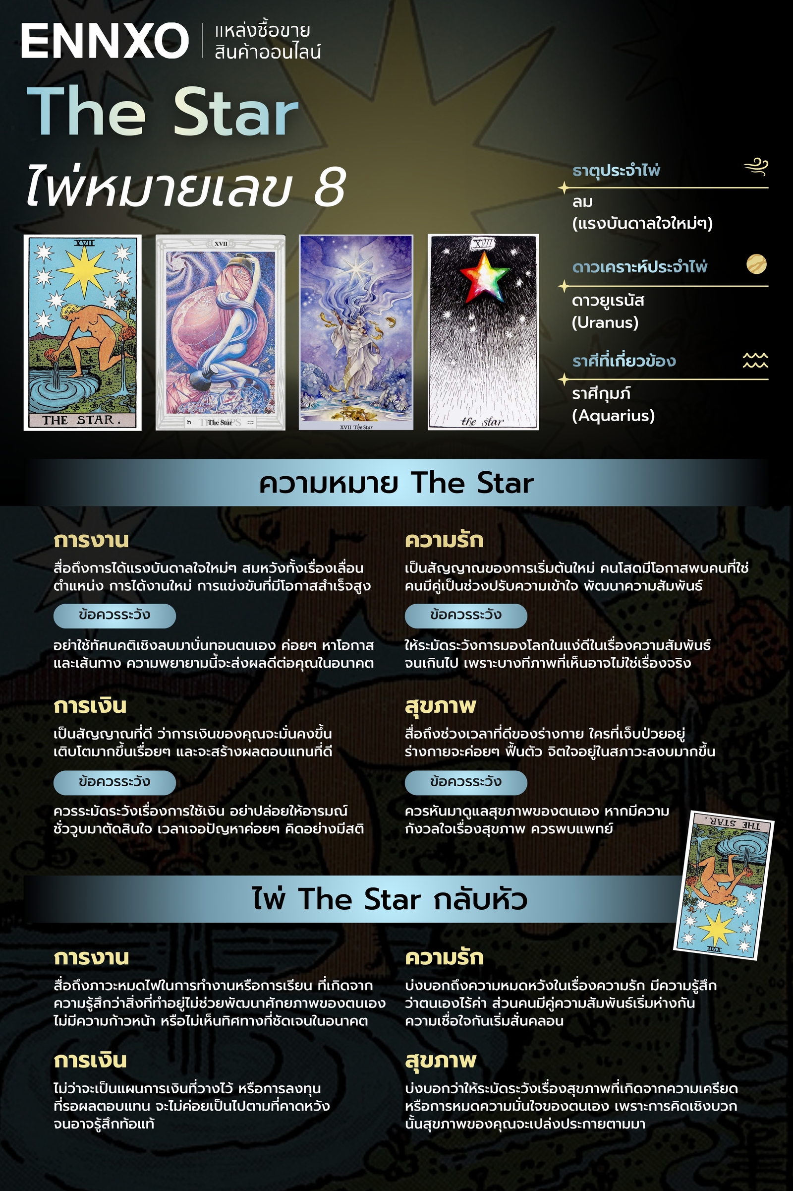 ความหมายไพ่ The Star ด้านความรัก การงาน การเงิน สุขภาพ