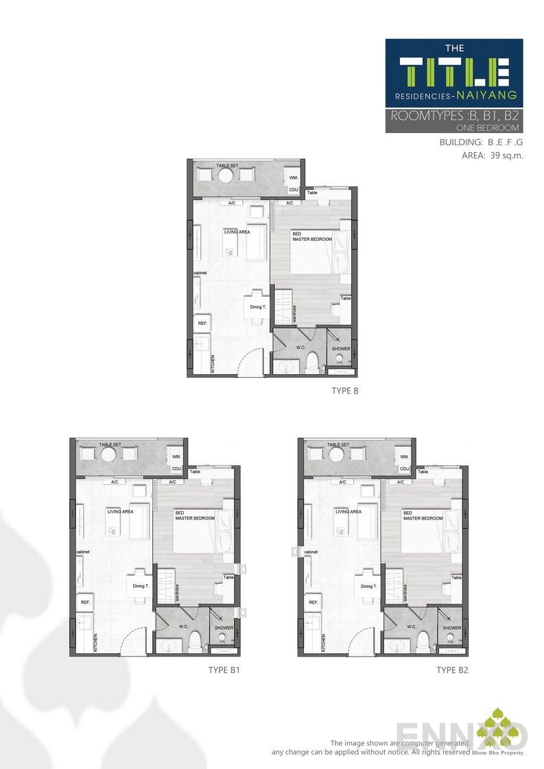รูปแปลนห้อง B,B1,B2 ของโครงการ เดอะ ไทเทิ้ล เรสซิเดนซีส์