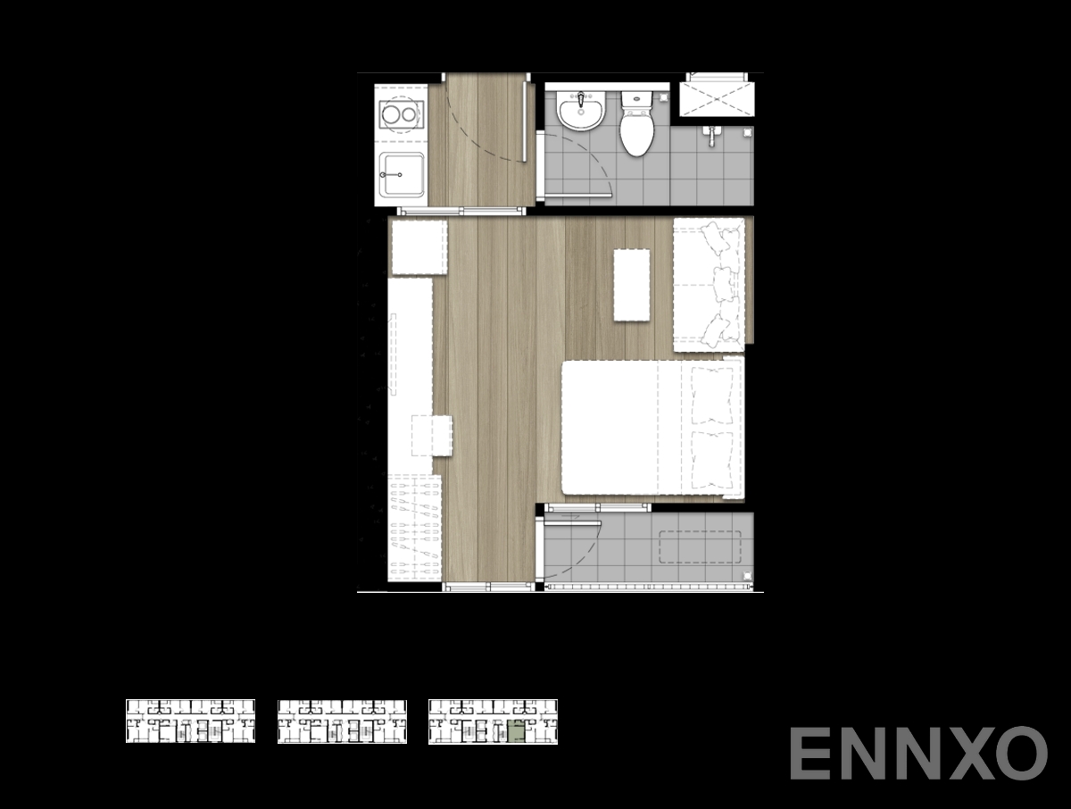 รูปแปลนห้อง Studio - 1 ของโครงการ เดอะ ทรี หัวหมาก อินเตอร์เชนจ์